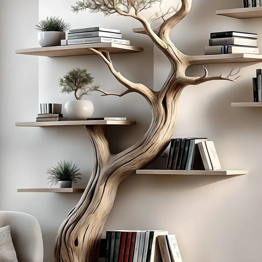 Solid perennial wood bookshelf, floating shelf, tree-shaped bookshelf - Image 3