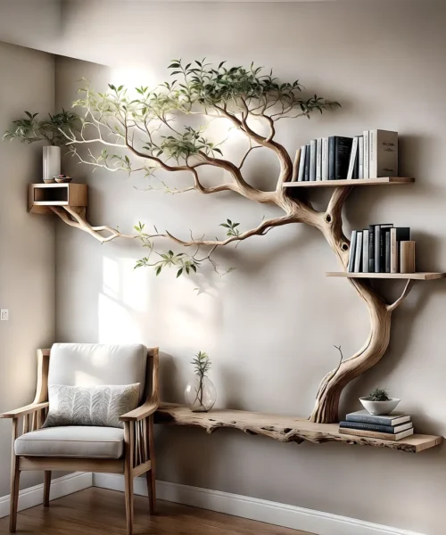 tree branch bookshelf with stand, wall decoration bookshelf, living room decoration
