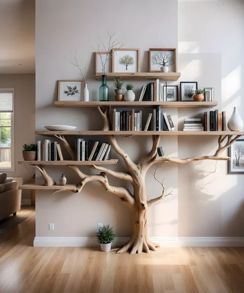 Tree branch floating bookshelf unique bookcase handmade furniture wall mount book shelf decor home