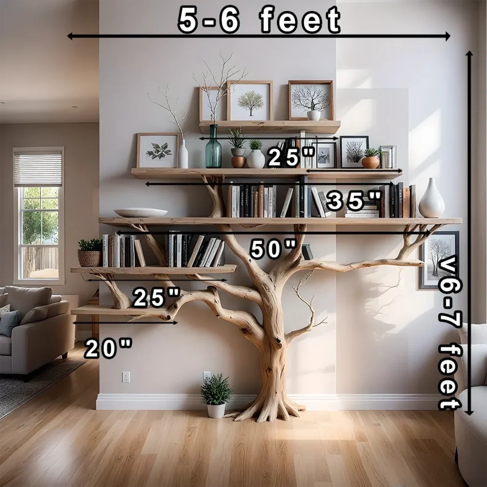Tree branch floating bookshelf unique bookcase handmade furniture wall mount book shelf decor home - Image 3