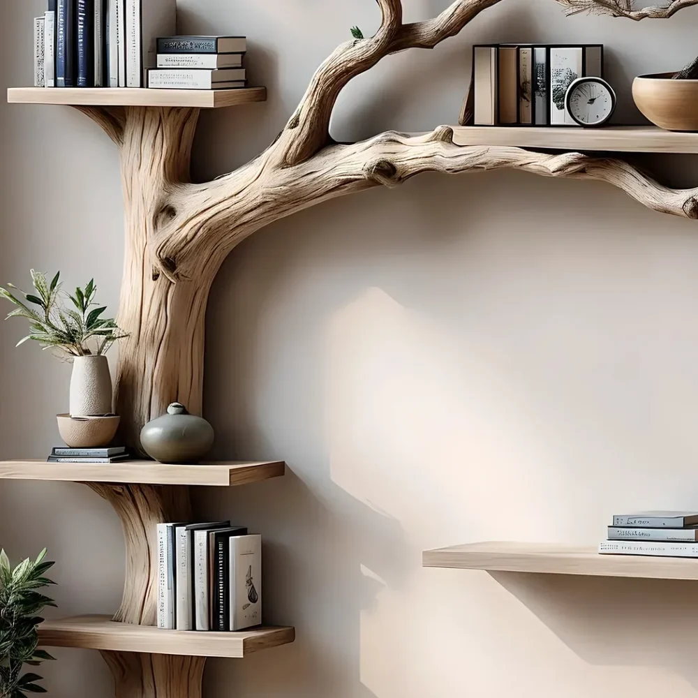 Tree bookshelf solid wood floating shelf branch solid wood bookcase wall mounted furniture and handmade decoration - Image 2