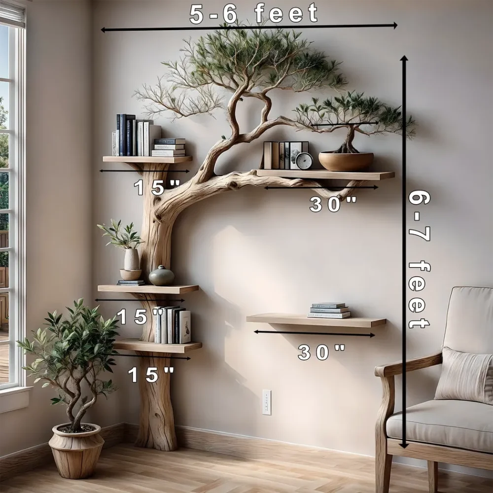 Tree bookshelf solid wood floating shelf branch solid wood bookcase wall mounted furniture and handmade decoration - Image 3