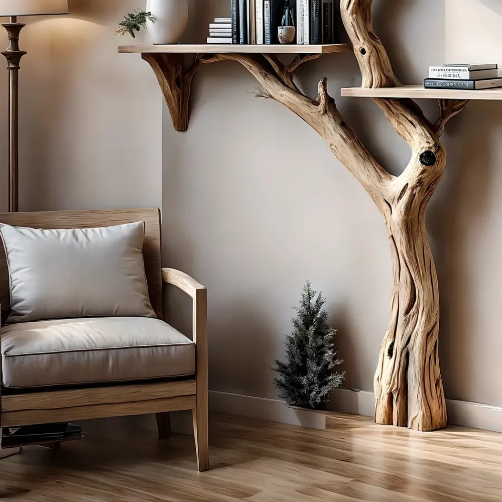 Solid wood tree branch bookshelf, handmade wall hanging, interior decoration for living room - Image 3