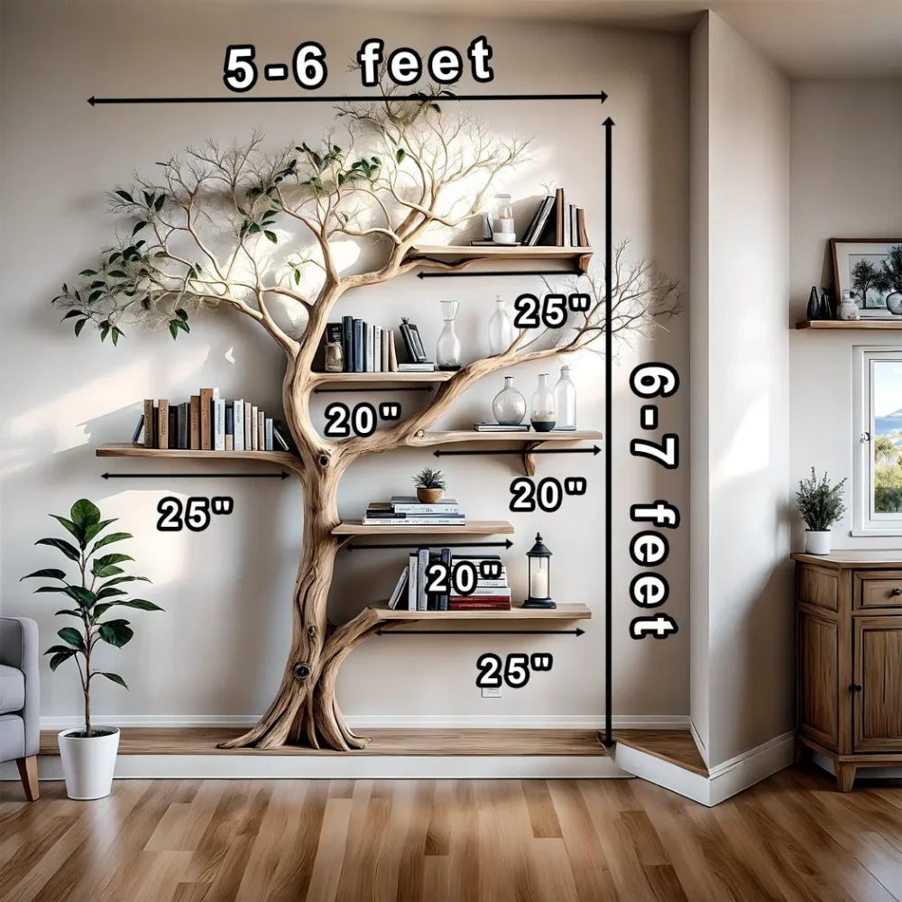Solid wood tree branch bookshelf, handmade wall hanging, interior decoration for living room - Image 2