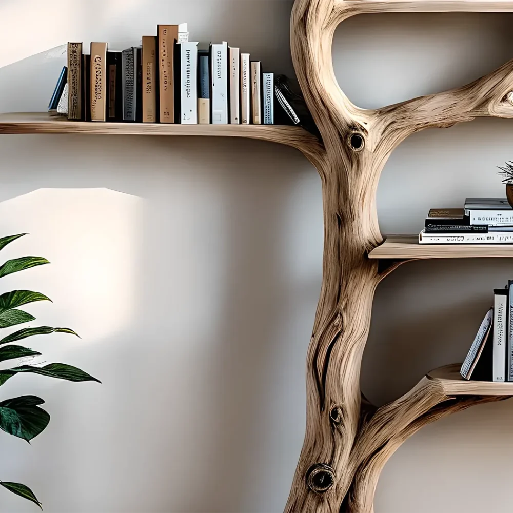 Solid wood tree branch bookshelf, handmade wall hanging, interior decoration for living room - Image 3