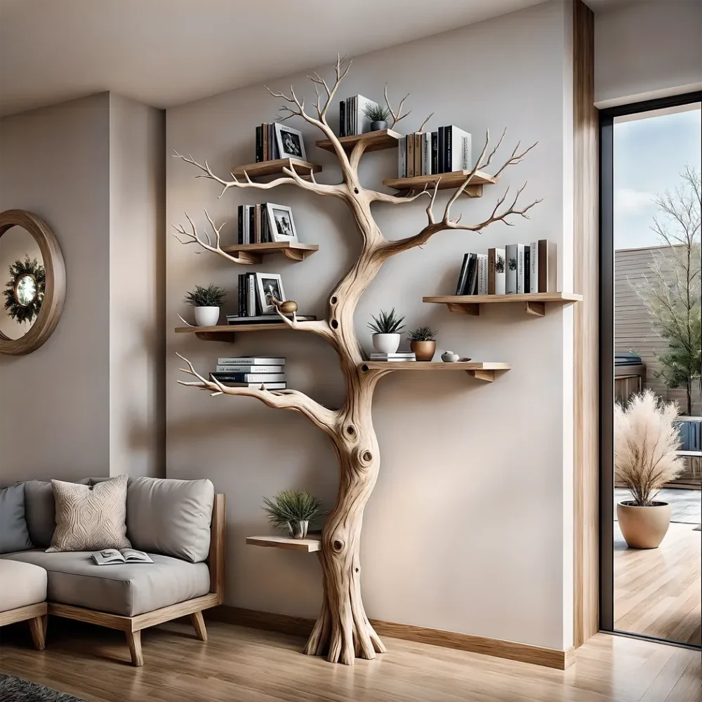 Solid wood branch art bookshelf decorative bookshelf