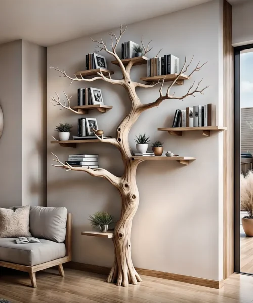 Solid wood branch art bookshelf decorative bookshelf