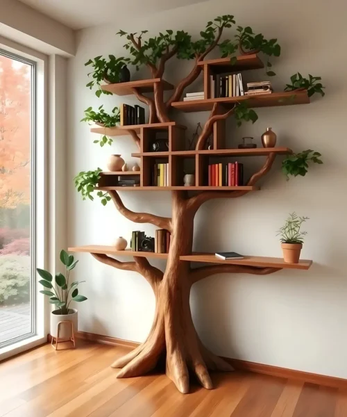 tree branch bookshelf, old driftwood bookshelf