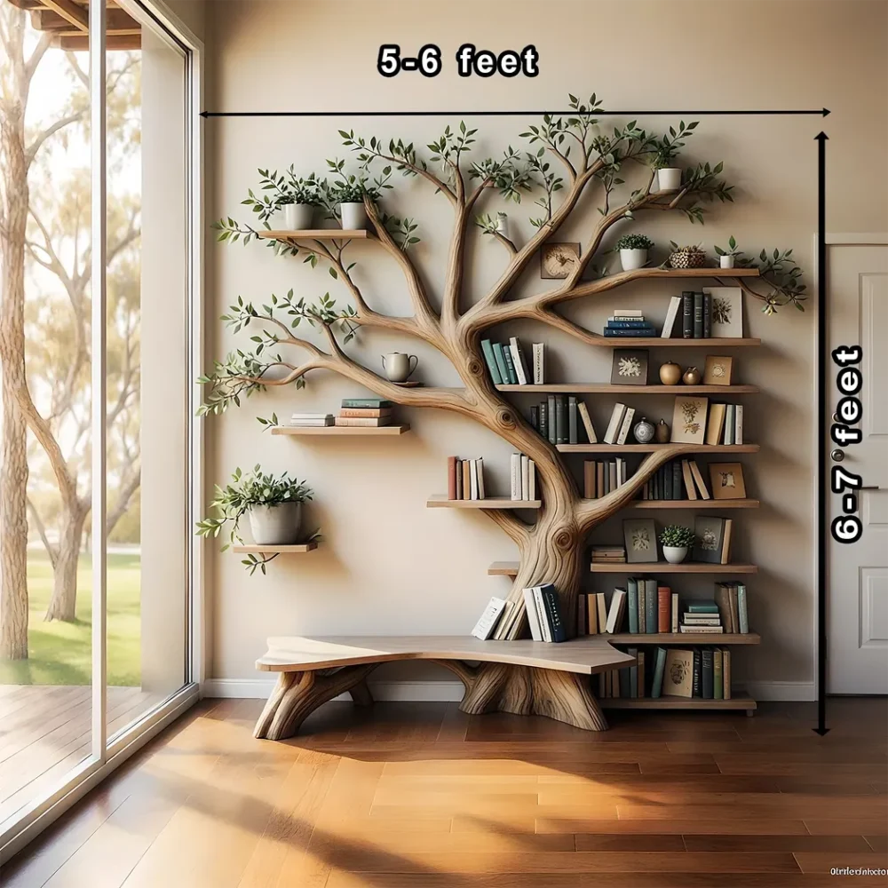 Solid wood tree shaped bookshelf, library bookshelf - Image 3