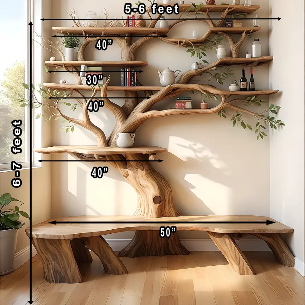 Solid wood wall shelf, unique tree-shaped bookshelf - Image 2