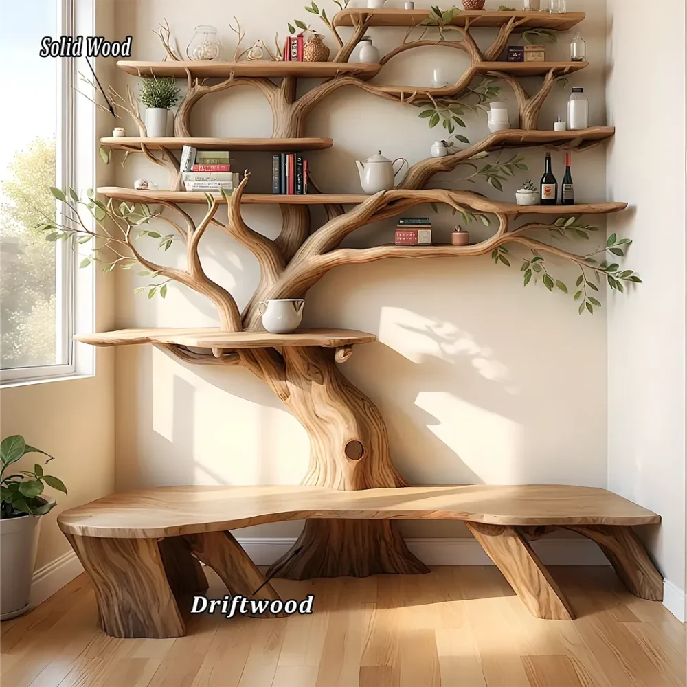 Solid wood wall shelf, unique tree-shaped bookshelf - Image 3