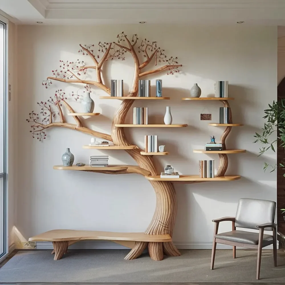 Tree branch bookshelf floating bookshelf edge bookshelf wall mounted bookshelf handmade decorative wooden bookshelf