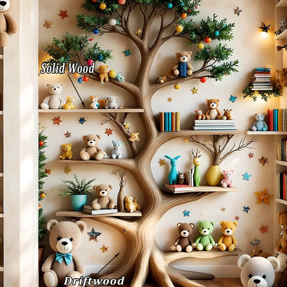 Solid wood wall-mounted toy storage shelf - Impressive children's room decoration - Image 3