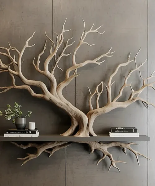 Live edge floating shelf driftwood rustic corner wall shelf custom low bookcase wall art decor