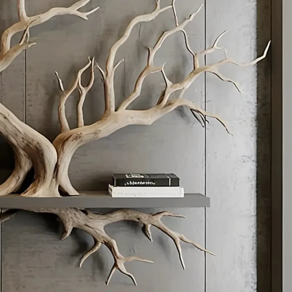 Live edge floating shelf driftwood rustic corner wall shelf custom low bookcase wall art decor - Image 3