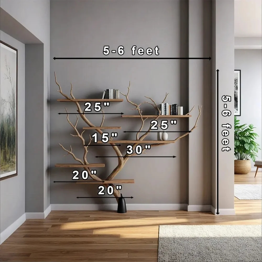 Rustic Tree Branch Floating Shelves Perfect for Wall-Mounted Books and Decorative Displays - Image 2