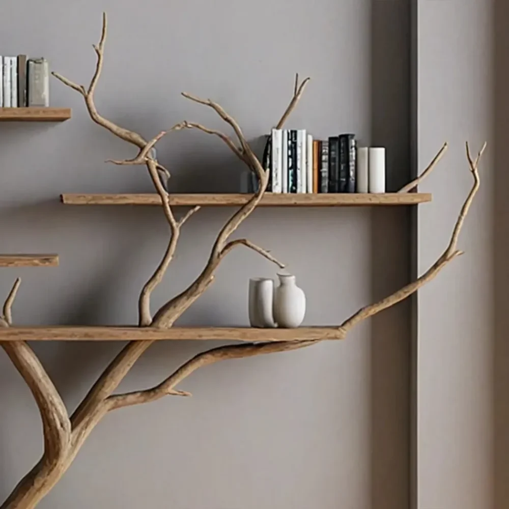 Rustic Tree Branch Floating Shelves Perfect for Wall-Mounted Books and Decorative Displays - Image 3