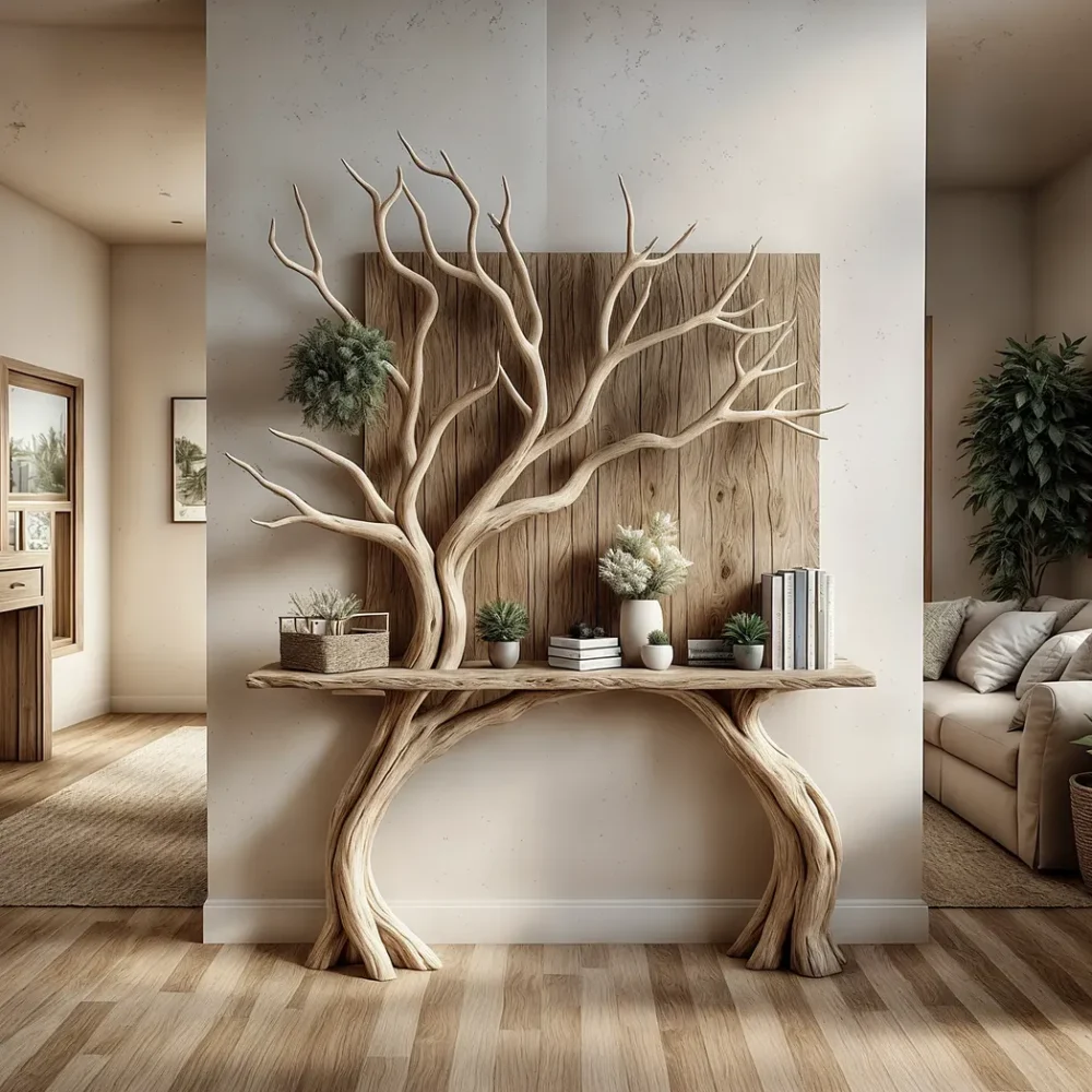 Natural wooden decorative bookshelf, tree-shaped bookshelf, solid wood bookshelf, handmade bookshelf - Image 2