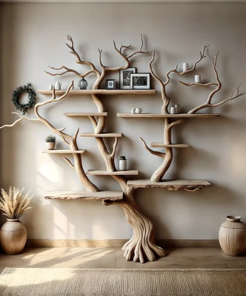 Floating Tree Branch Bookshelf Decorative Shelf Solid Natural Wood Bookshelf Customized Bookcase