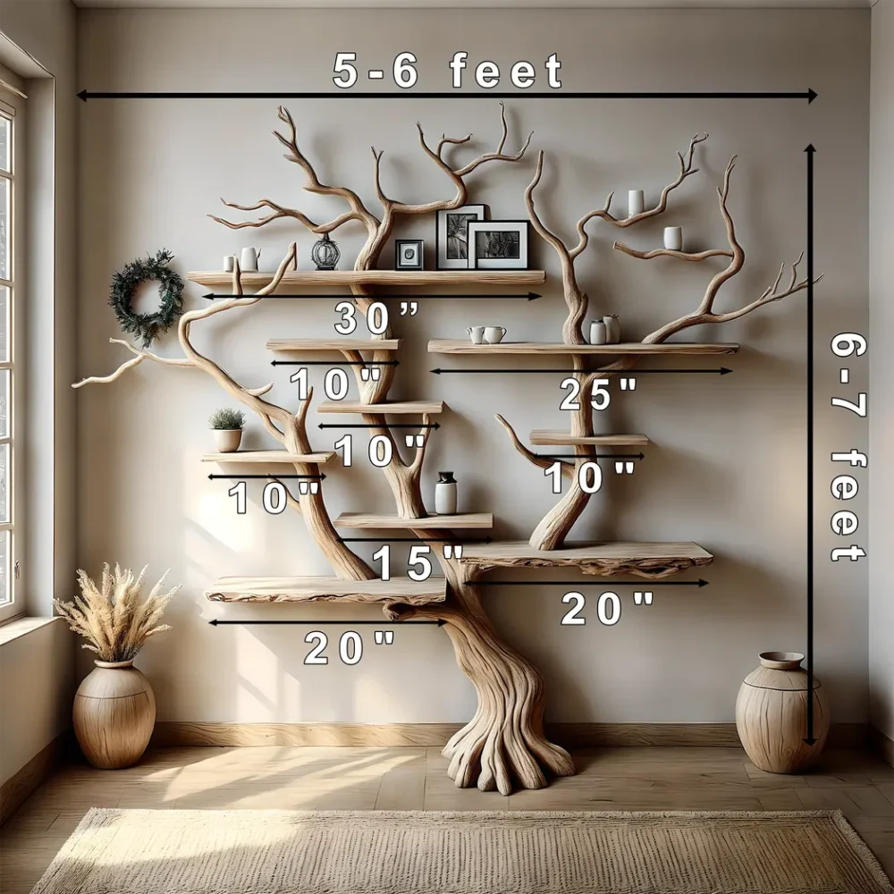 Floating Tree Branch Bookshelf Decorative Shelf Solid Natural Wood Bookshelf Customized Bookcase - Image 2