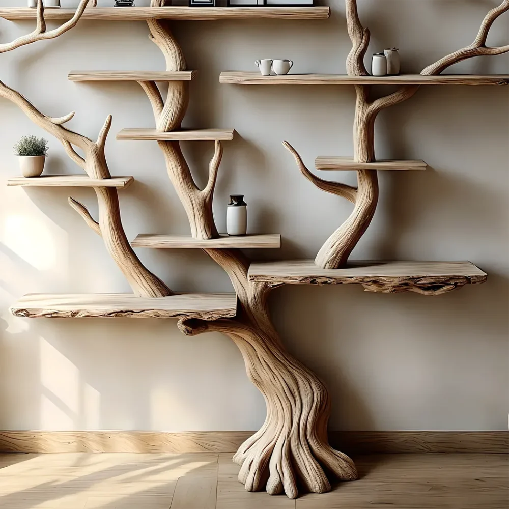 Floating Tree Branch Bookshelf Decorative Shelf Solid Natural Wood Bookshelf Customized Bookcase - Image 3