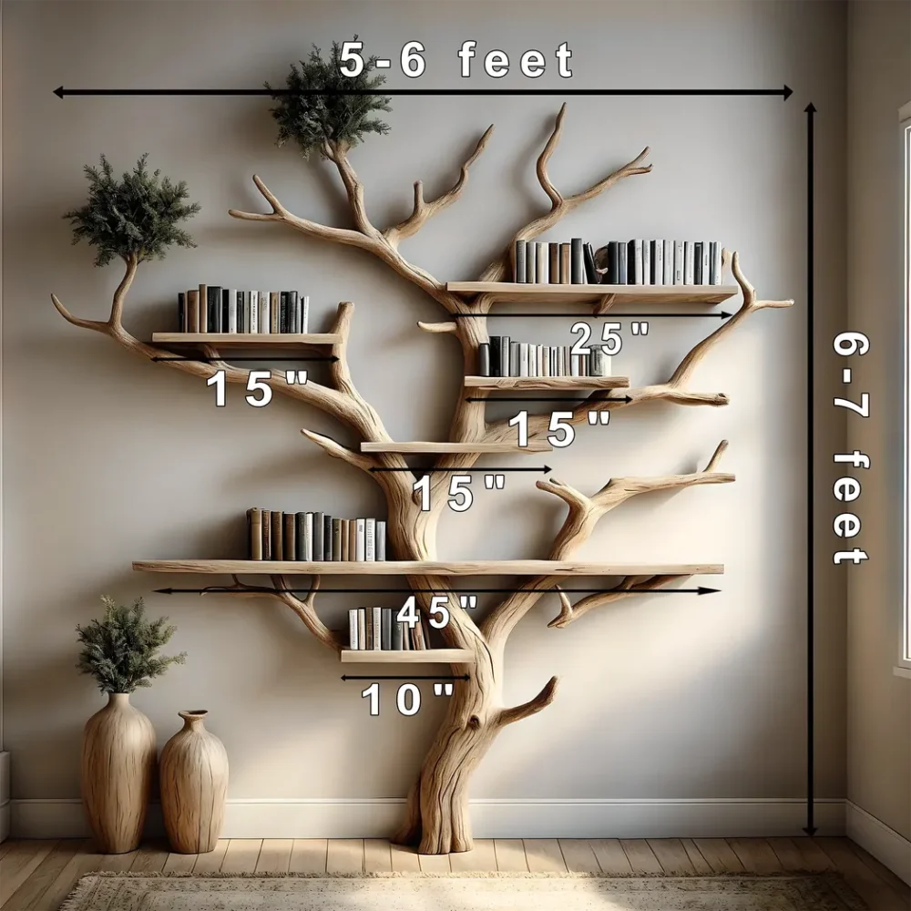 Natural wooden tree-shaped bookshelf decorates the living room with tree branches and solid wood furniture - Image 3