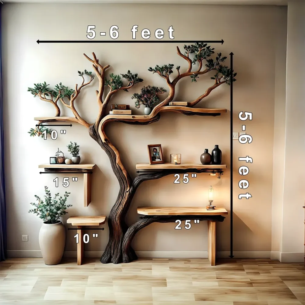 Handmade natural wooden tree branch bookshelf, children's room bookshelf, gift - Image 3