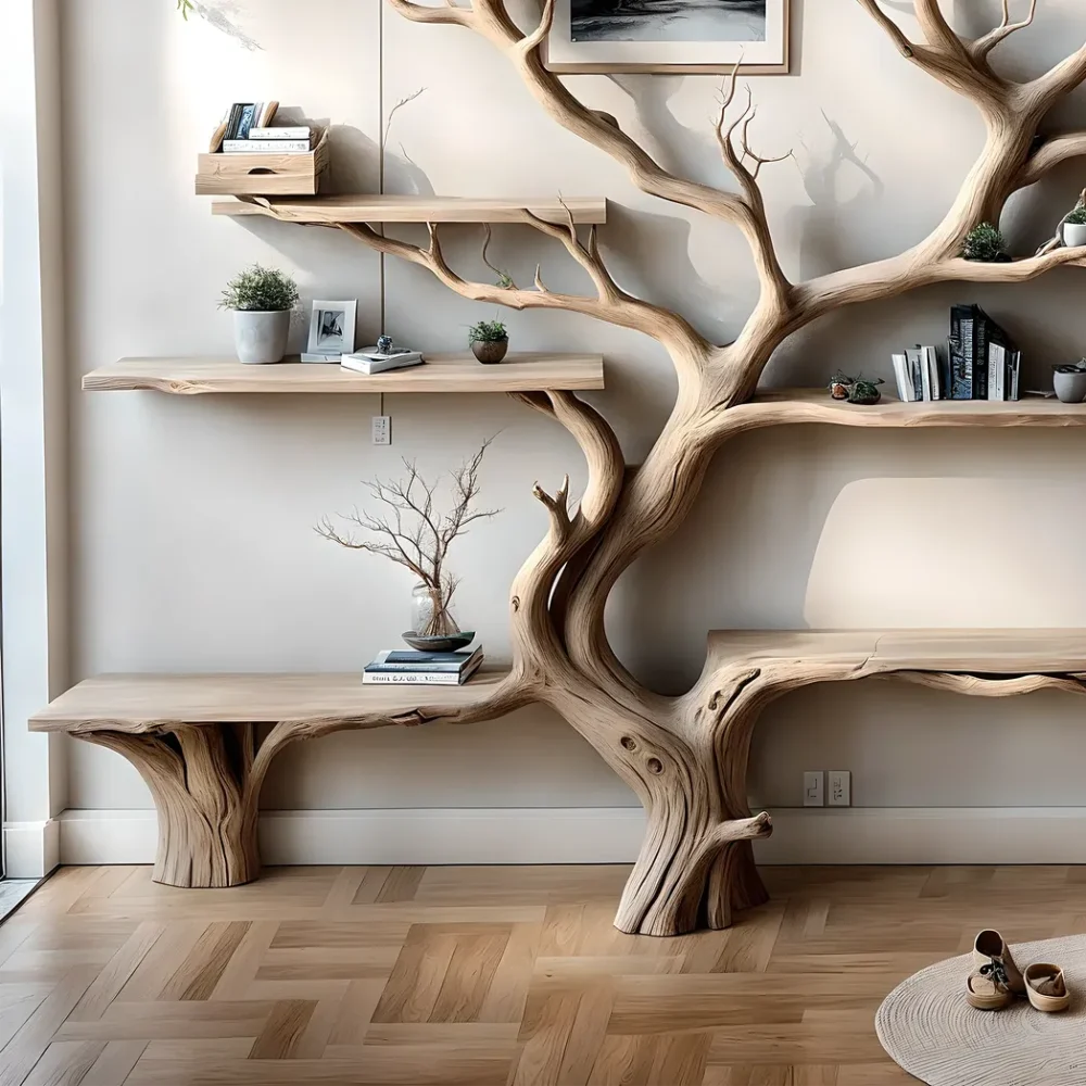 Handmade tree branch bookshelf, natural wood, preschool bookshelf, children's room bookshelf, solid wood - Image 2