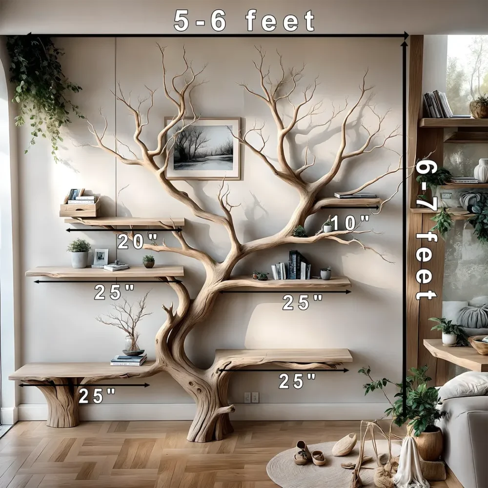 Handmade tree branch bookshelf, natural wood, preschool bookshelf, children's room bookshelf, solid wood - Image 3