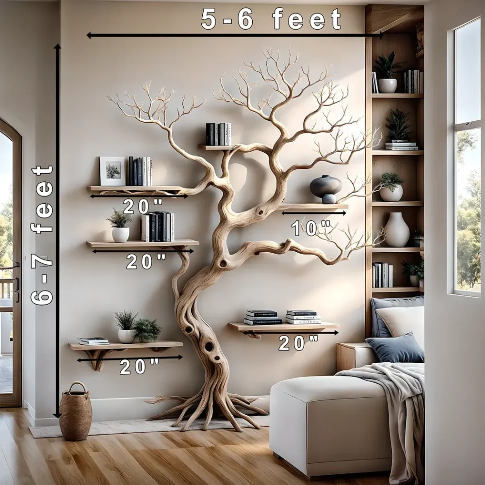 Handmade tree branch bookshelf, natural wood, preschool bookshelf, children's room bookshelf, solid wood floating shelf - Image 3