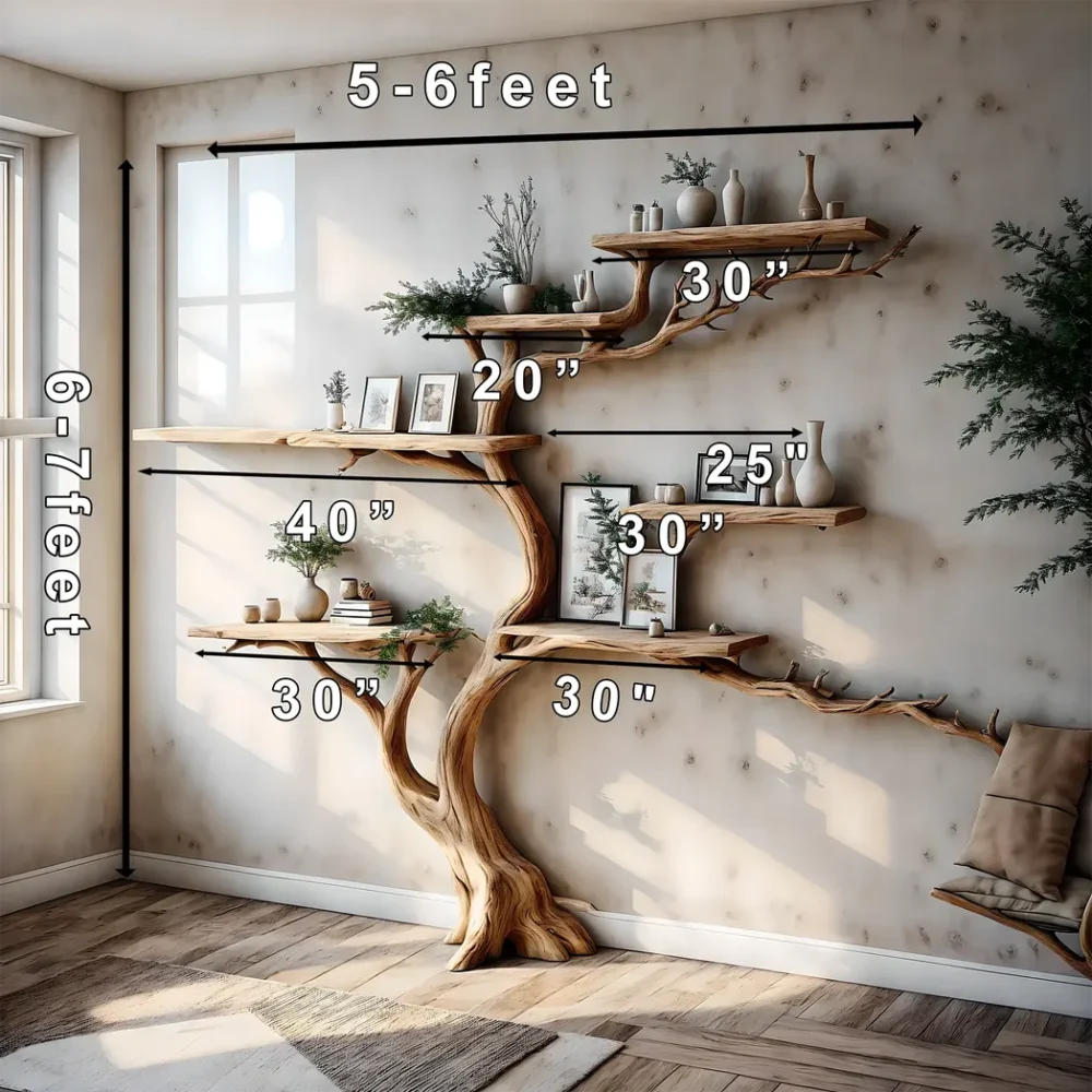 Natural wooden decorative bookshelf, tree-shaped bookshelf, solid wood bookshelf, handmade bookshelf - Image 2