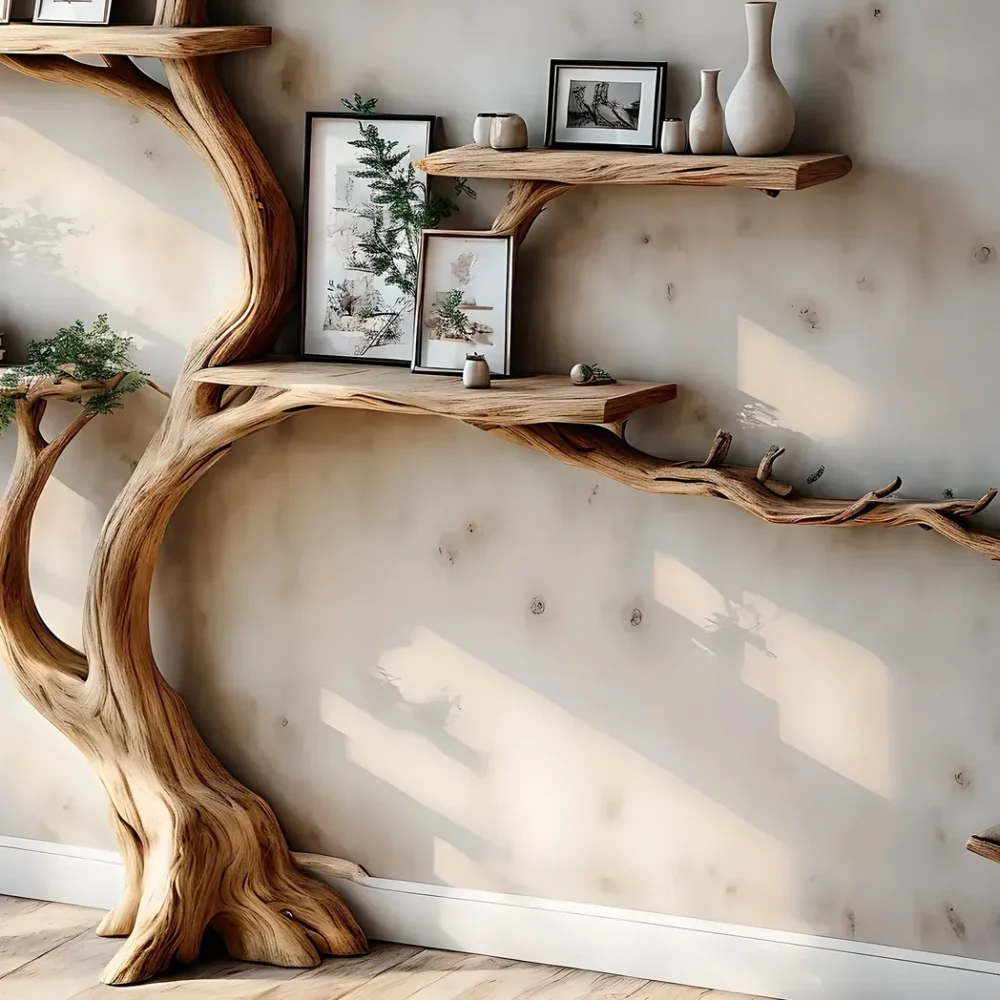 Natural wooden decorative bookshelf, tree-shaped bookshelf, solid wood bookshelf, handmade bookshelf - Image 3