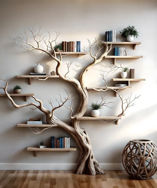 driftwood, solid wood, tree branch bookshelf, home decoration shelf