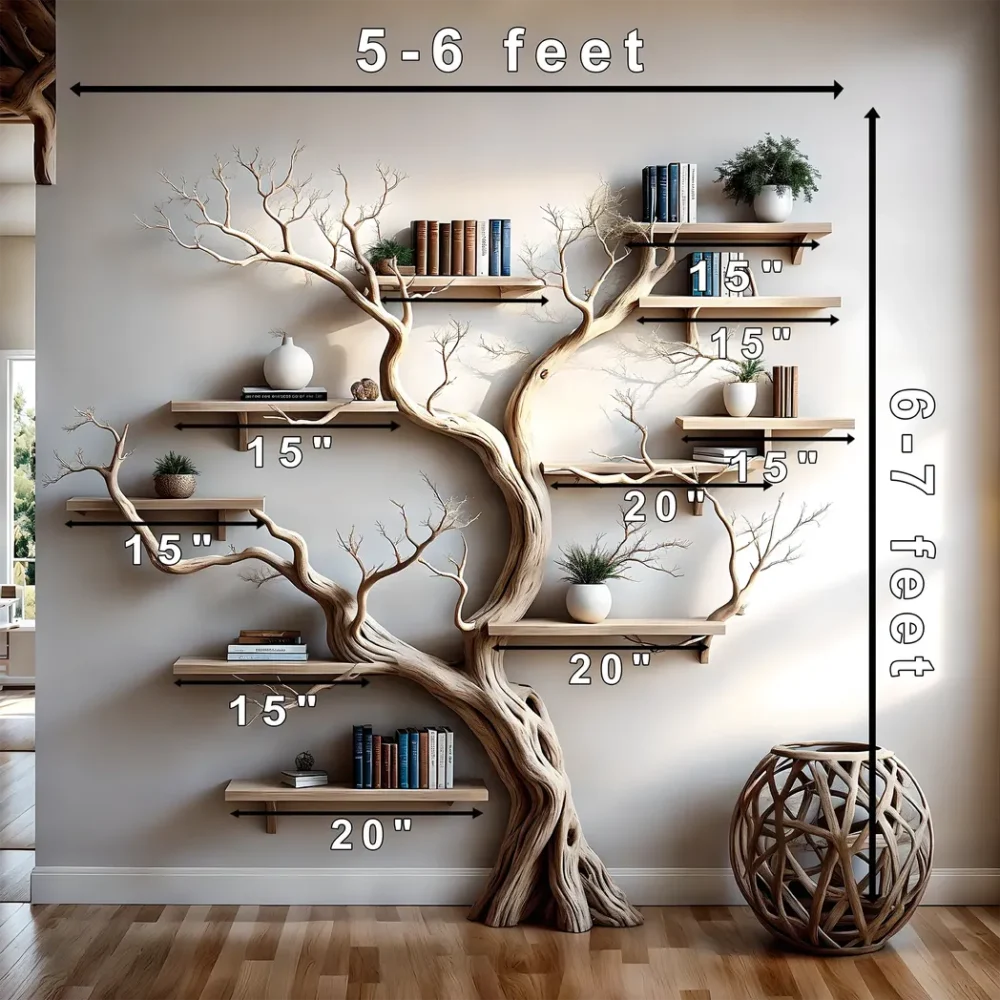 driftwood, solid wood, tree branch bookshelf, home decoration shelf - Image 2