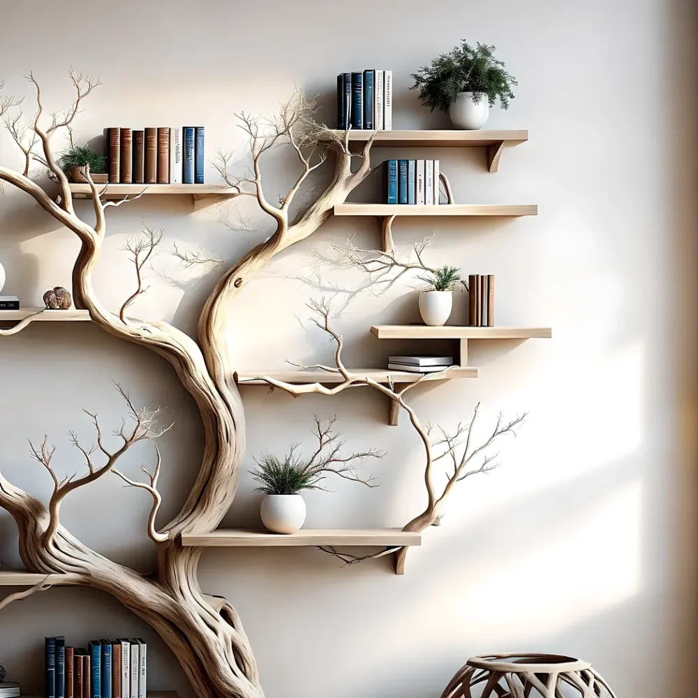 driftwood, solid wood, tree branch bookshelf, home decoration shelf - Image 3