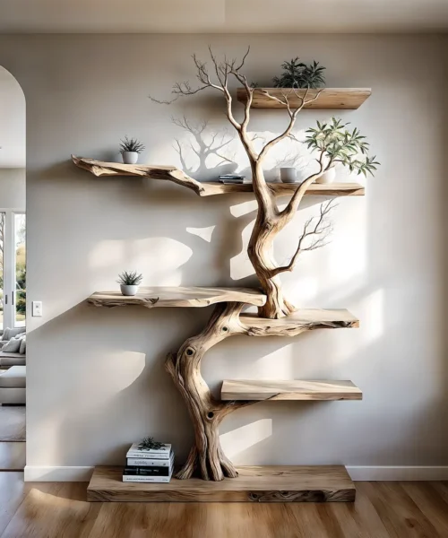 Perennial wooden BOOKSHELVES, tree-shaped bookshelves, floating shelves, decorative shelves