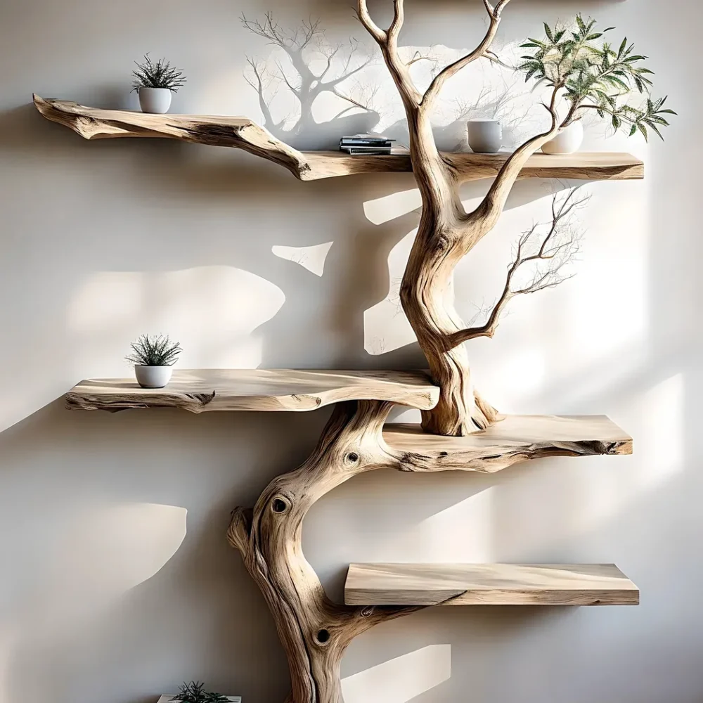 Perennial wooden BOOKSHELVES, tree-shaped bookshelves, floating shelves, decorative shelves - Image 2