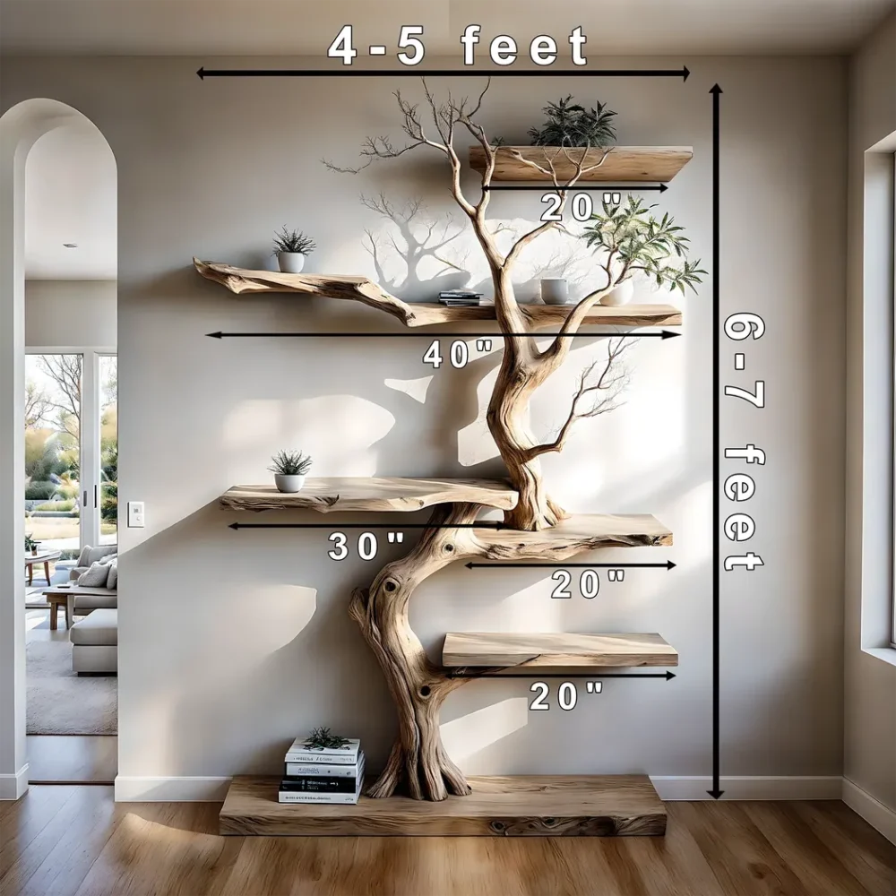 Perennial wooden BOOKSHELVES, tree-shaped bookshelves, floating shelves, decorative shelves - Image 3