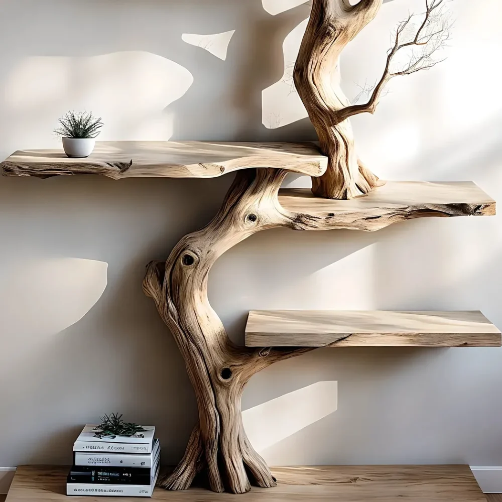 Perennial wooden BOOKSHELVES, tree-shaped bookshelves, floating shelves, decorative shelves - Image 5