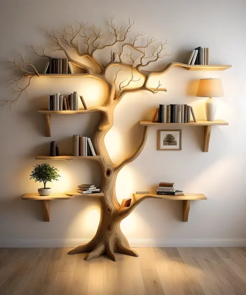 Handcrafted Live Edge Floating Wood Shelves - Modern Wall-Mounted Decorative Storage Solutions