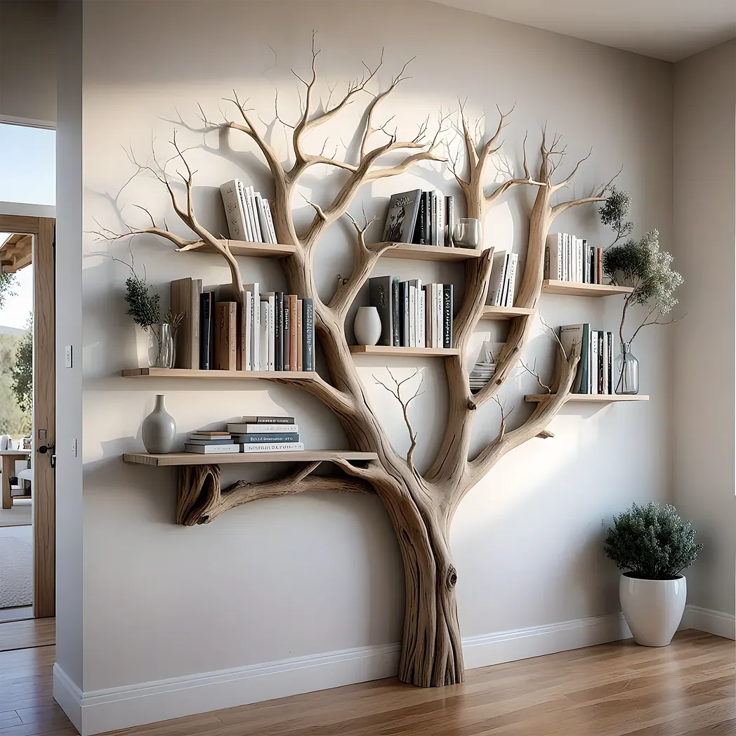 Nature-Inspired Tree Branch Shelves  Live Edge and Driftwood Design