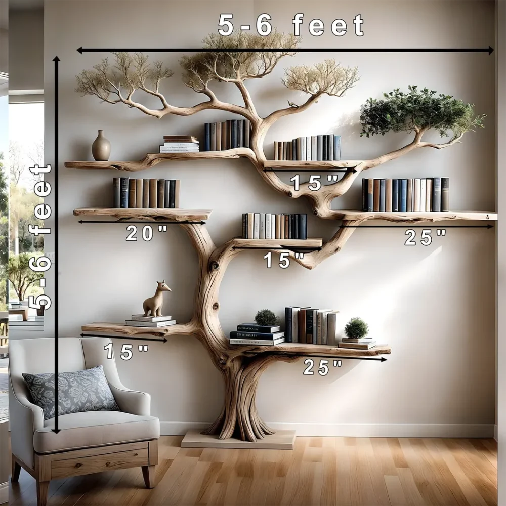 floating bookshelf tree shaped bookshelf old wooden bookshelf, driftwood - Image 2