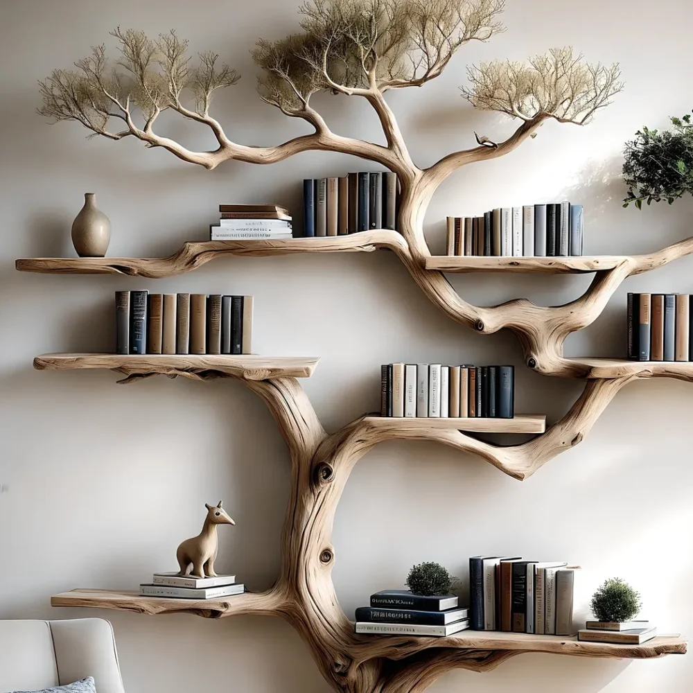 floating bookshelf tree shaped bookshelf old wooden bookshelf, driftwood - Image 3