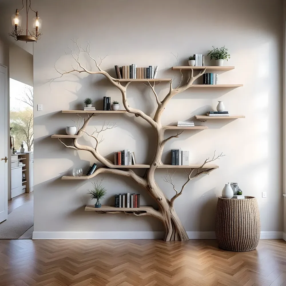 Library bookshelf, natural wood bookshelf, home decoration bookshelf