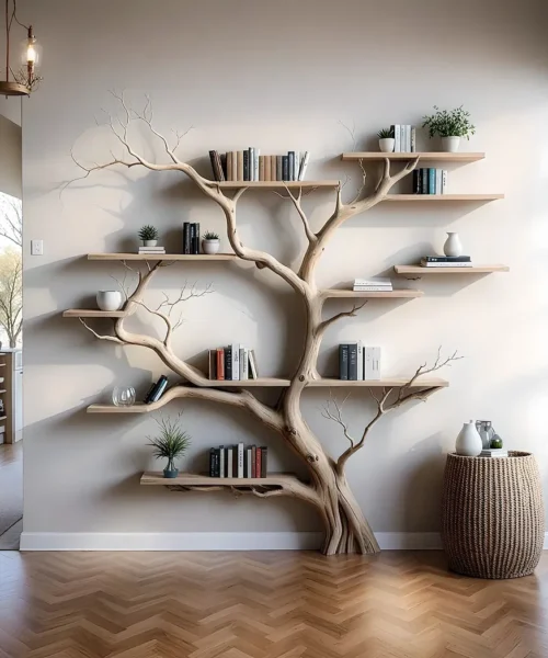 Library bookshelf, natural wood bookshelf, home decoration bookshelf
