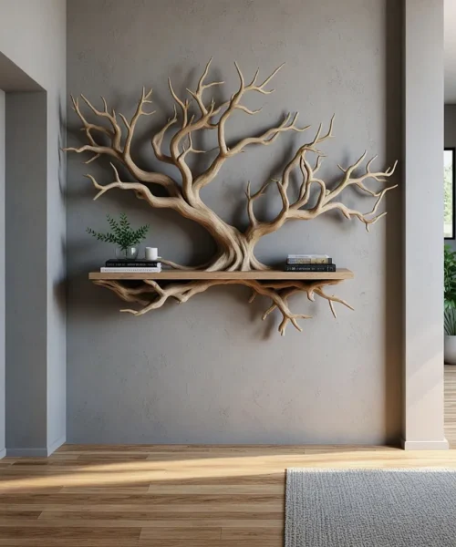 Driftwood-shaped bookshelf