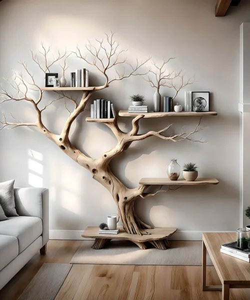 Perennial natural driftwood bookshelf