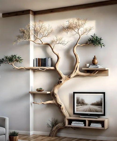 Raw wooden bookshelf, home decoration shelf