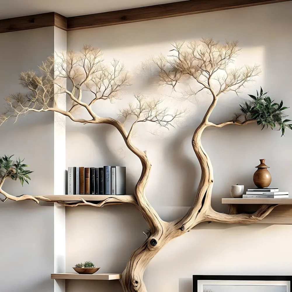 Raw wooden bookshelf, home decoration shelf - Image 2
