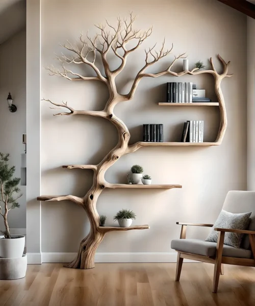 Driftwood-shaped bookshelf, tree-shaped bookshelf